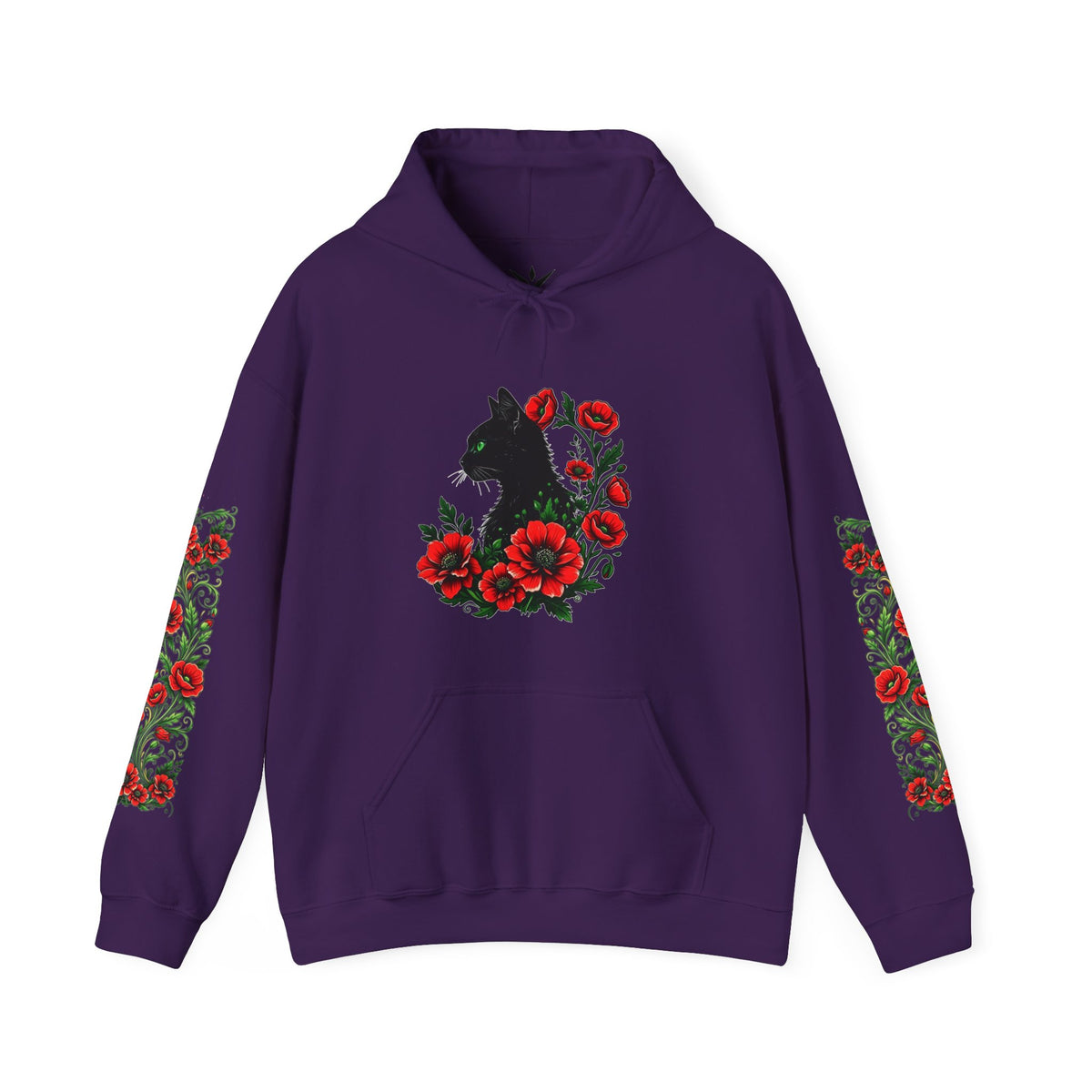 ORVIAN — Black Cat & Red Poppies Unisex Heavy Blend Hoodie