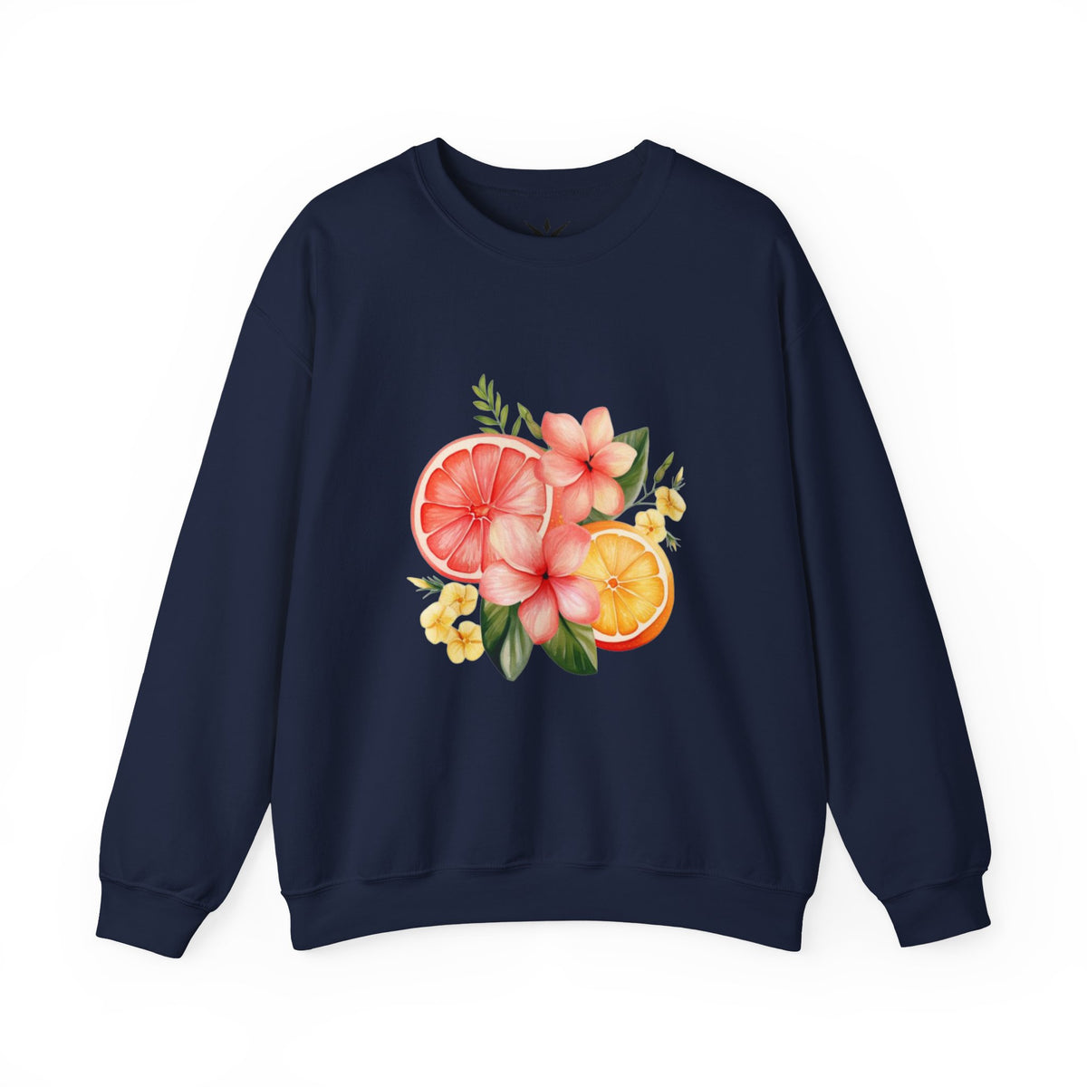 ORVIAN — Tropical Citrus & Pink Floral Crewneck, Grapefruit Orange Watercolor Unisex Heavy Blend