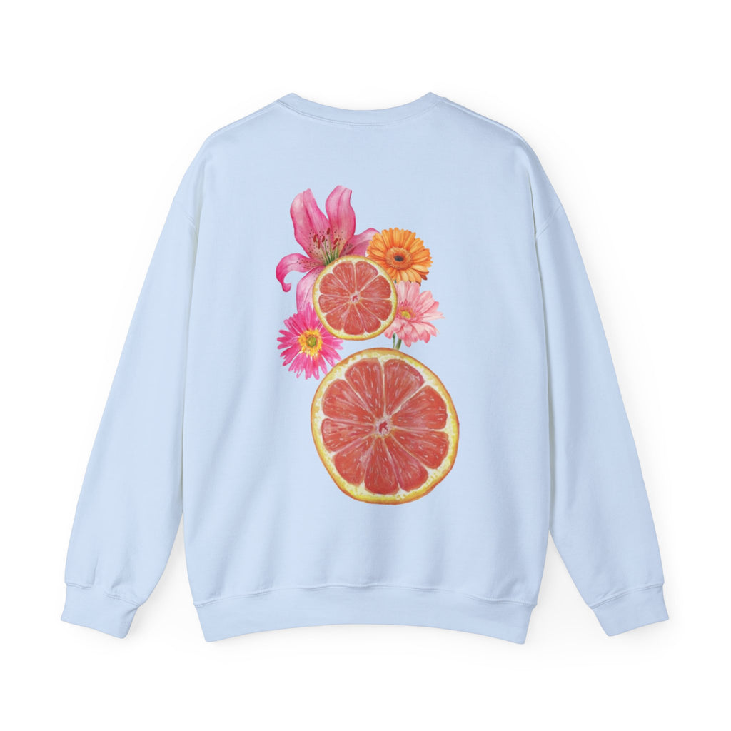 ORVIAN — Tropical Citrus & Pink Floral Crewneck, Grapefruit Orange Watercolor Unisex Heavy Blend