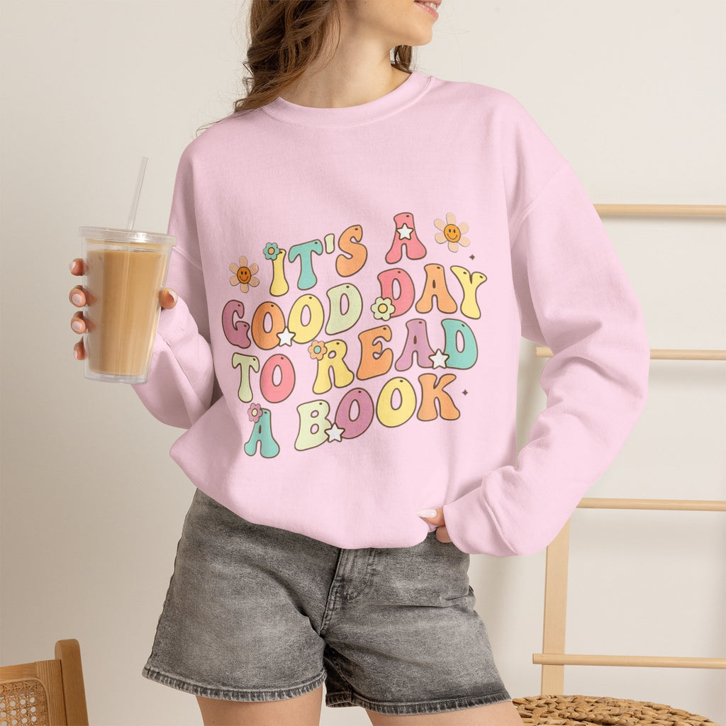 ORVIAN — Good Day to Read a Book Crewneck, Retro Floral Book Lover Sweatshirt Unisex Heavy Blend