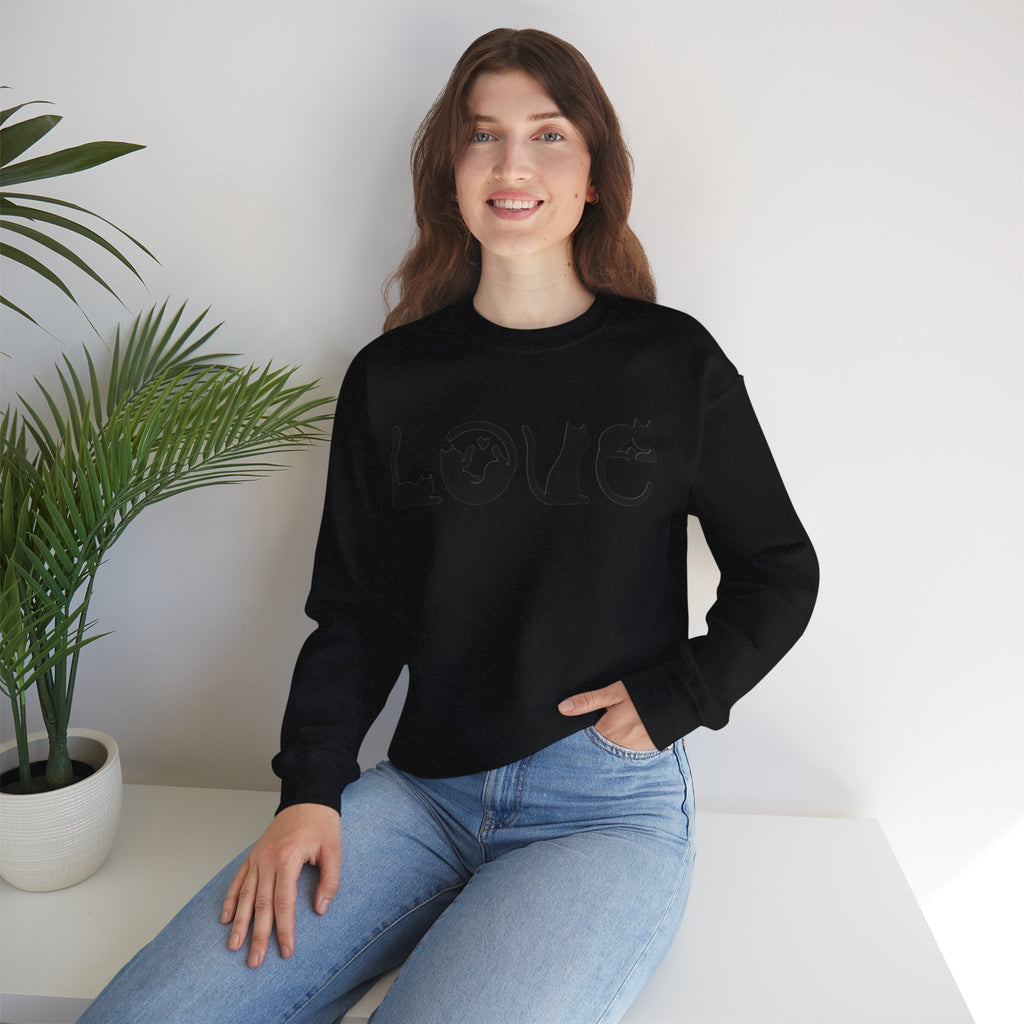 ORVIAN — LOVE Cat Silhouette & Heart-Shaped Cats Crewneck, Cat Lover Unisex Heavy Blend