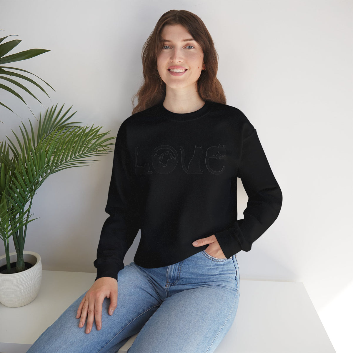 ORVIAN — LOVE Cat Silhouette & Heart-Shaped Cats Crewneck, Cat Lover Unisex Heavy Blend