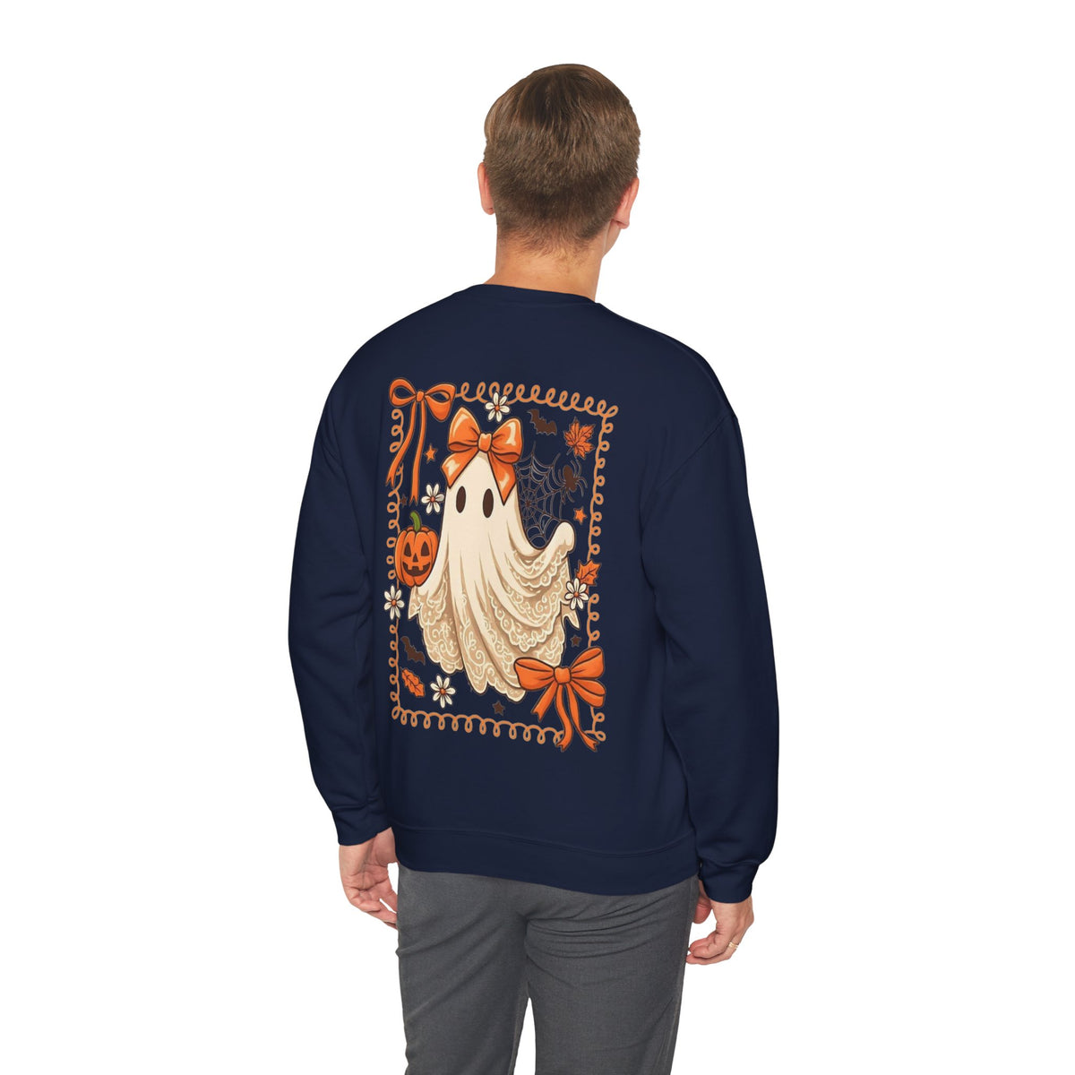ORVIAN — Coquette Ghost & Bow Halloween Crewneck, Lace Ghost Pumpkin Unisex Sweatshirt