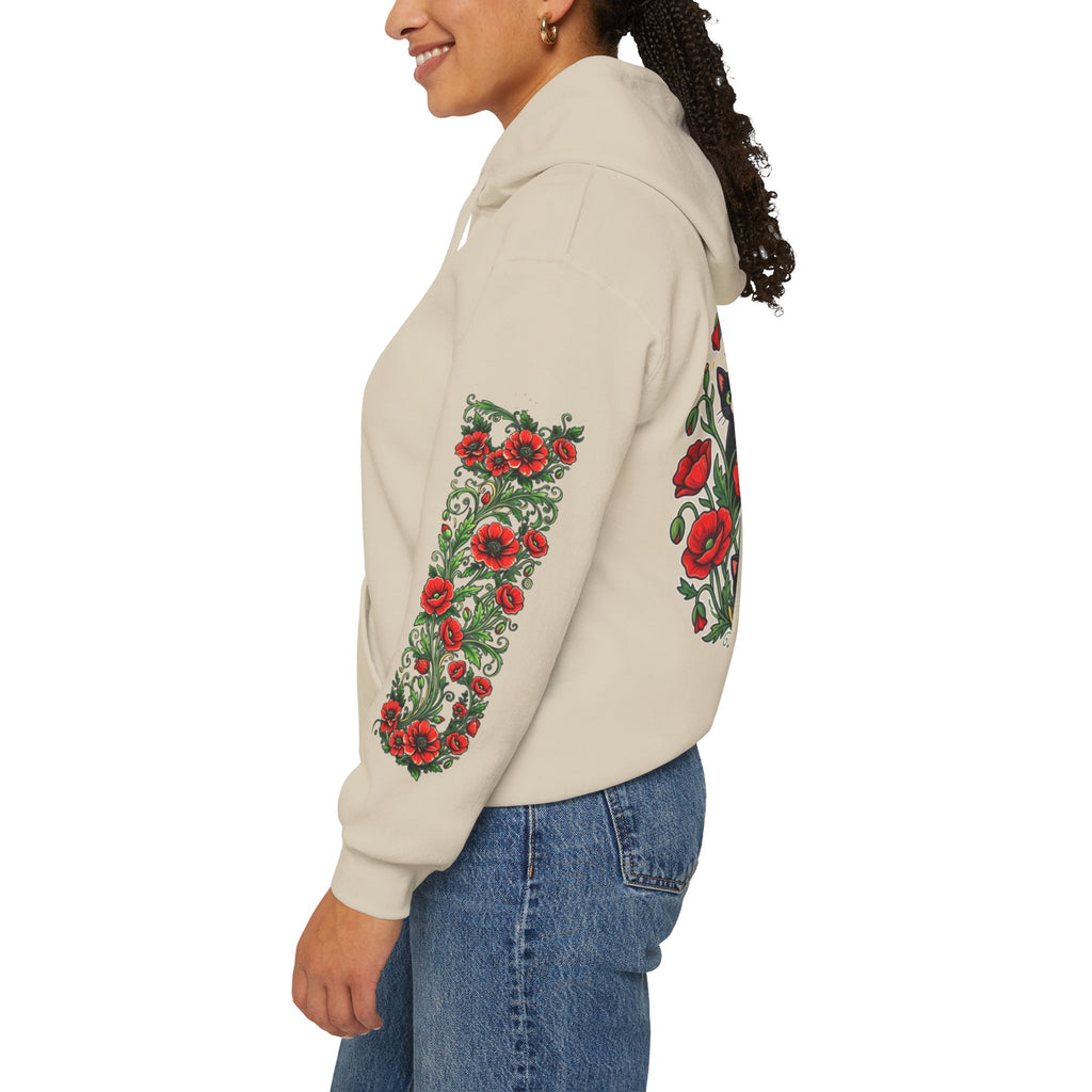 ORVIAN — Black Cat & Red Poppies Unisex Heavy Blend Hoodie