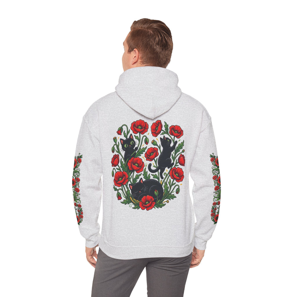 ORVIAN — Black Cat & Red Poppies Unisex Heavy Blend Hoodie