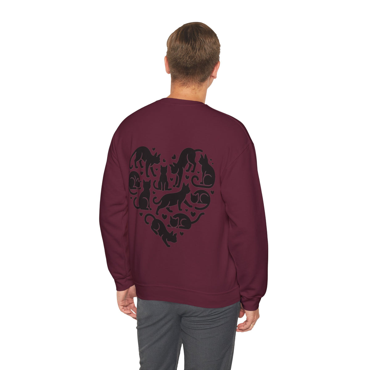 ORVIAN — LOVE Cat Silhouette & Heart-Shaped Cats Crewneck, Cat Lover Unisex Heavy Blend