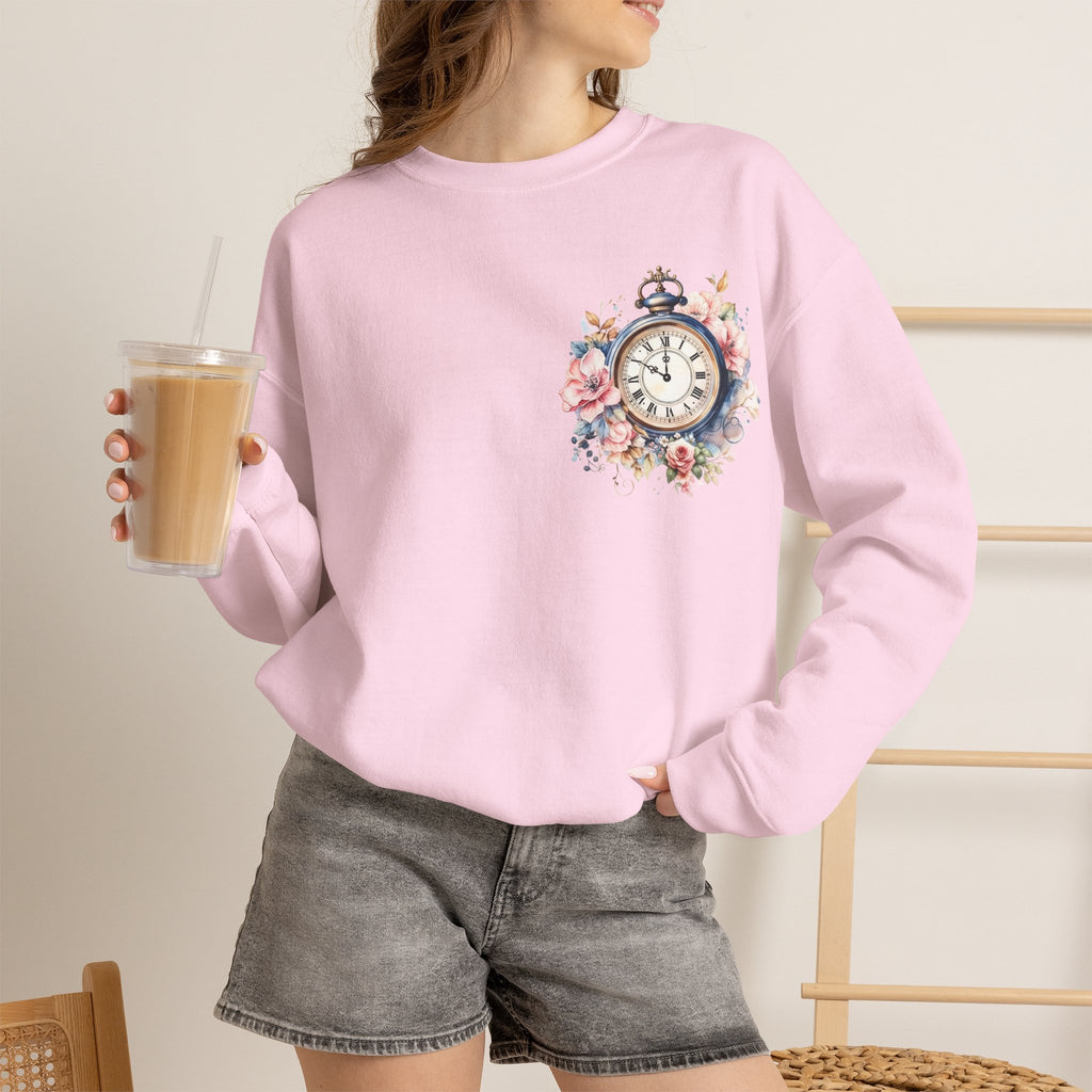 ORVIAN — Blue Watercolor Floral Book Crewneck, Open Book Wildflower Literary Unisex Heavy Blend