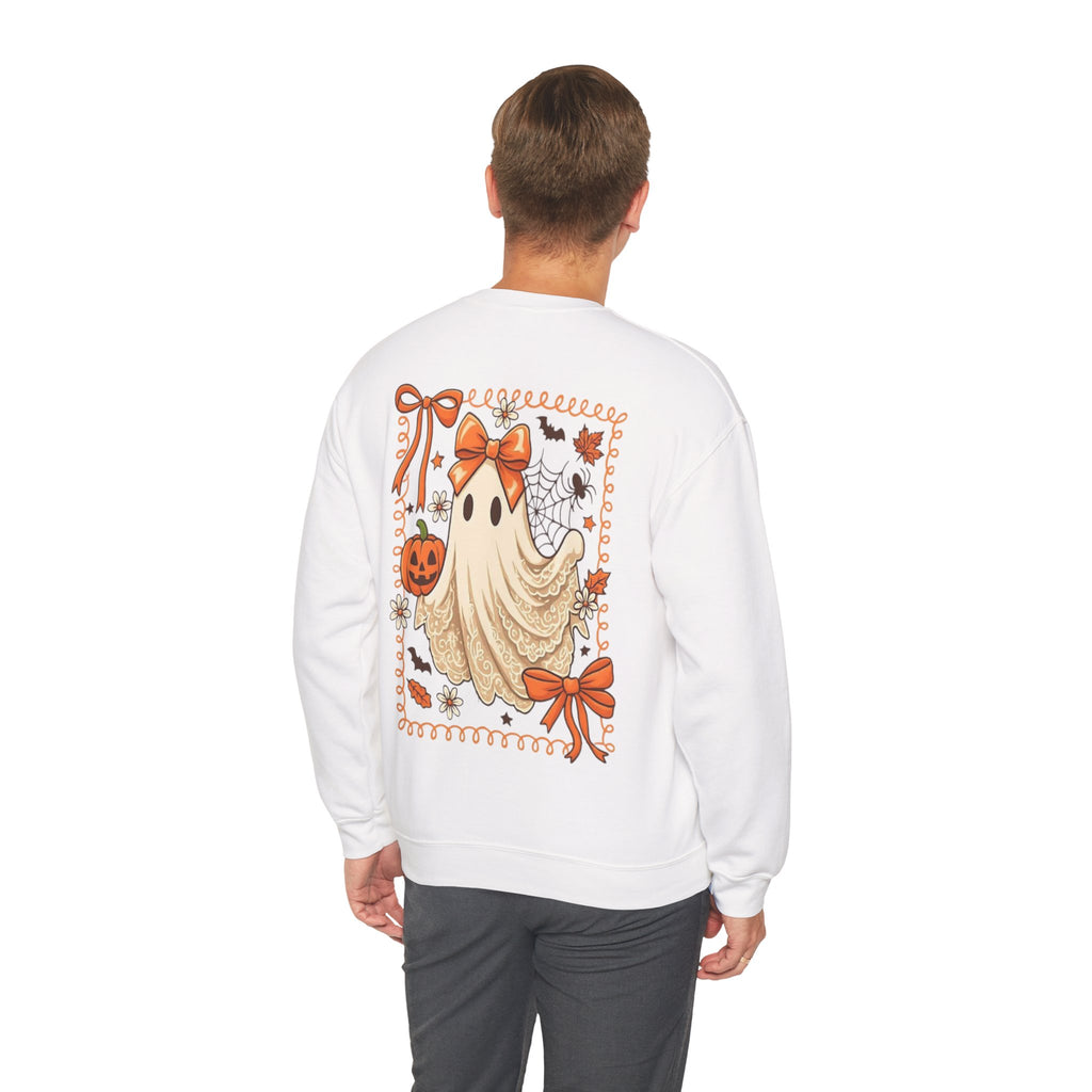 ORVIAN — Coquette Ghost & Bow Halloween Crewneck, Lace Ghost Pumpkin Unisex Sweatshirt