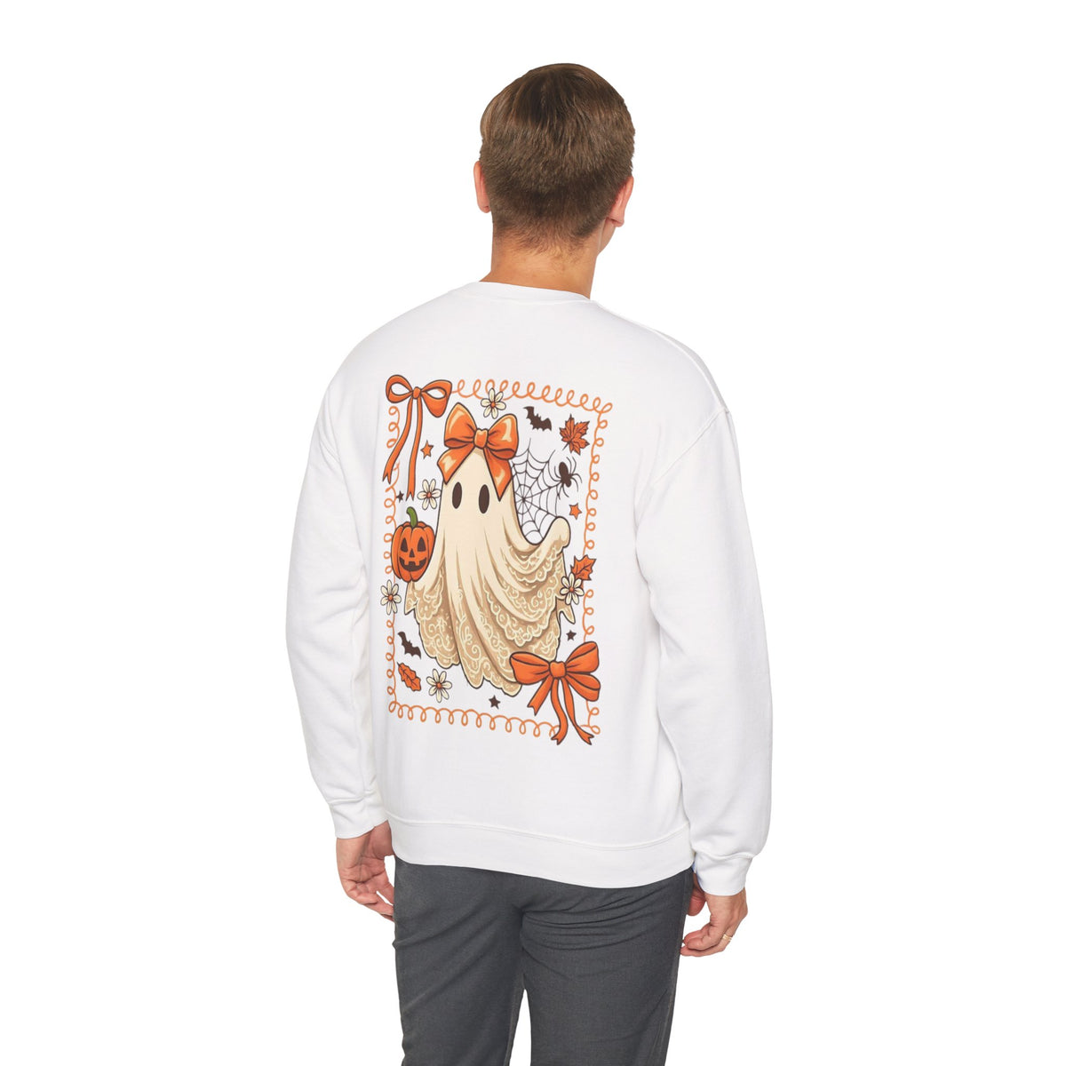ORVIAN — Coquette Ghost & Bow Halloween Crewneck, Lace Ghost Pumpkin Unisex Sweatshirt