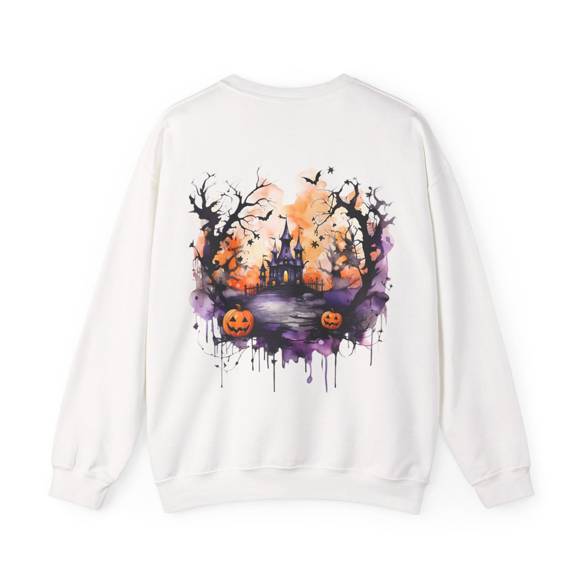 ORVIAN — Watercolor Haunted Castle Halloween Crewneck, Purple Jack-o'-Lantern Unisex Heavy Blend