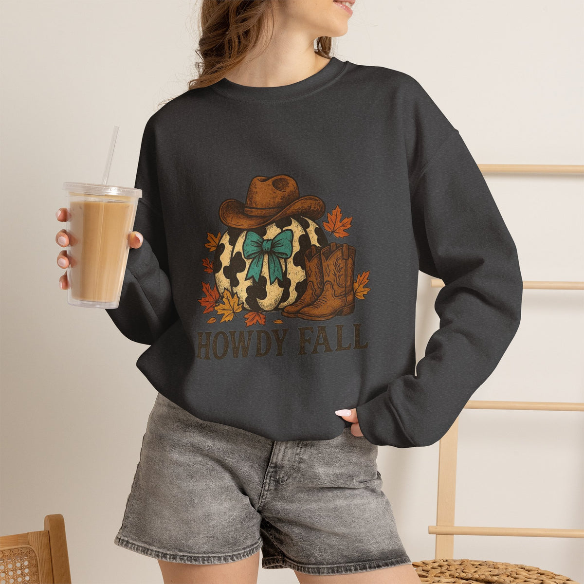 ORVIAN — Howdy Fall Wéstern Pumpkin & Ghost Cow Crewneck, Moo I Mean Boo Halloween Unisex