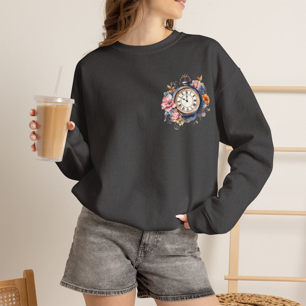 ORVIAN — Steampunk Floral Pocket Watch & Blooming Books Crewneck, Vintage Literary Unisex