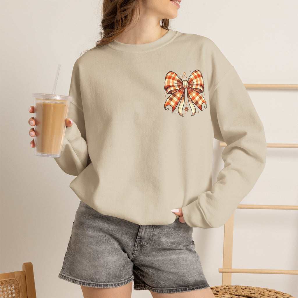 ORVIAN — Ghostly Coffee Break Coquette Bow Crewneck, Cozy Pumpkin Spice Halloween Unisex