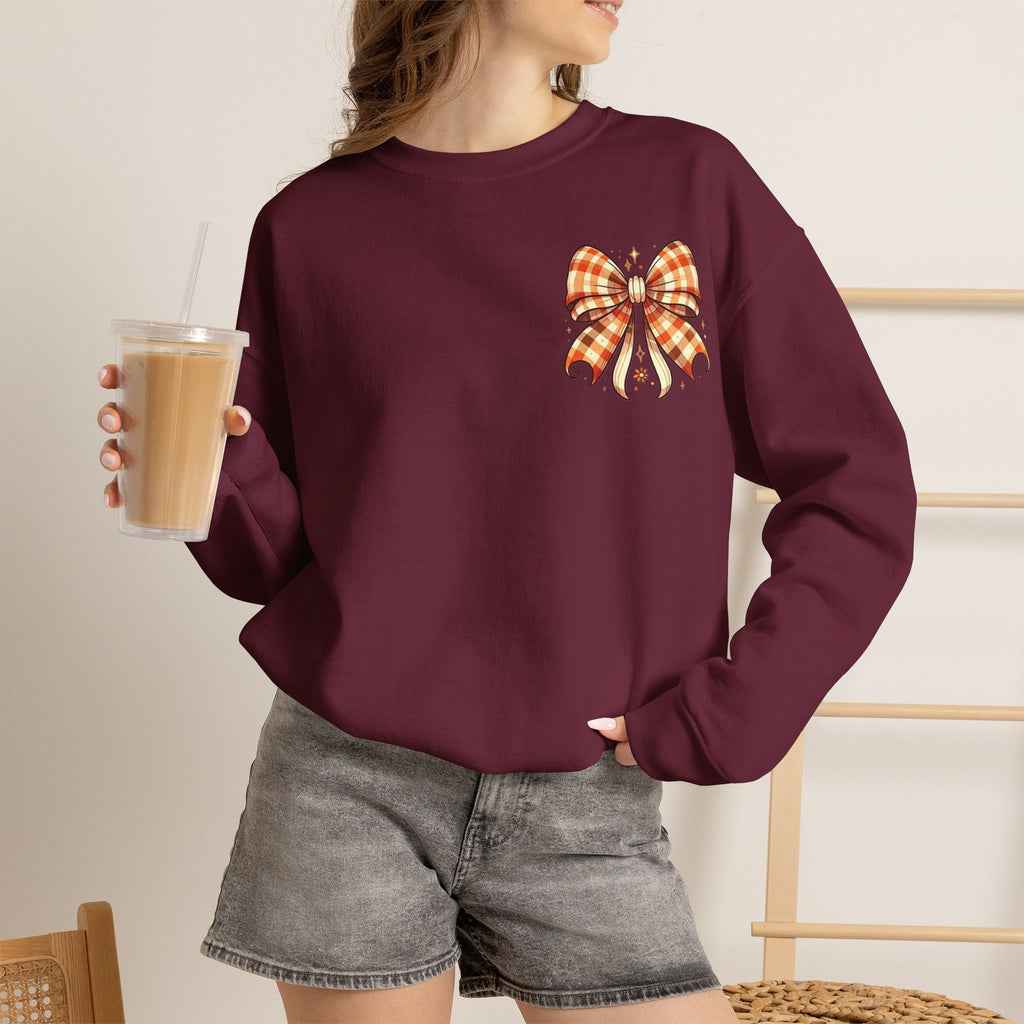ORVIAN — Ghostly Coffee Break Coquette Bow Crewneck, Cozy Pumpkin Spice Halloween Unisex