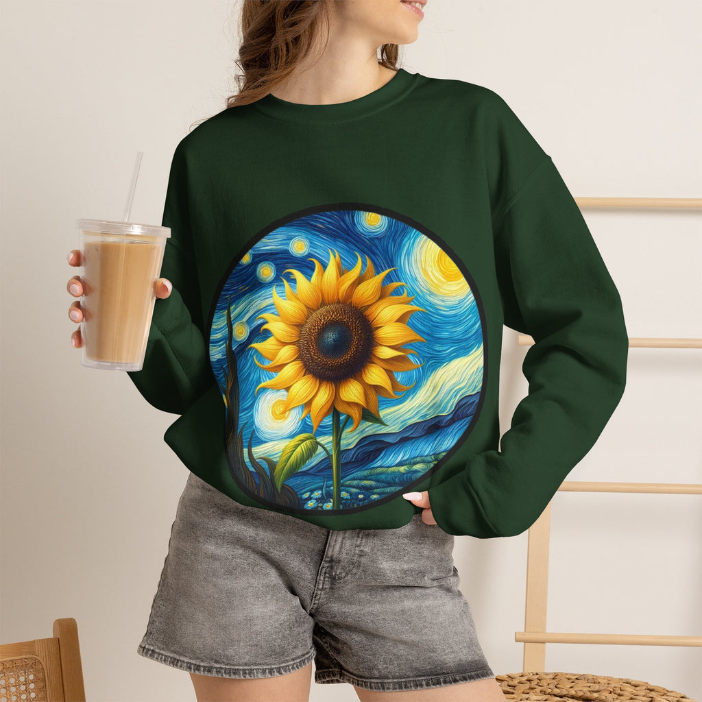 ORVIAN — Van Gogh Starry Night Sunflower & Artist Easel Crewneck, Art-Inspired Sweatshirt