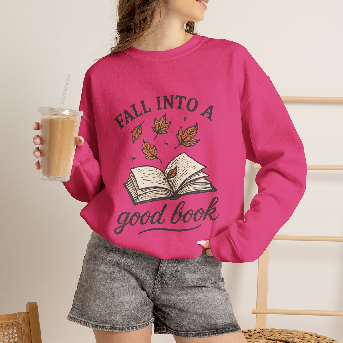 ORVIAN — Fall Into a Good Book Ghost Crewneck, Cozy Autumn Book Lover Unisex Heavy Blend