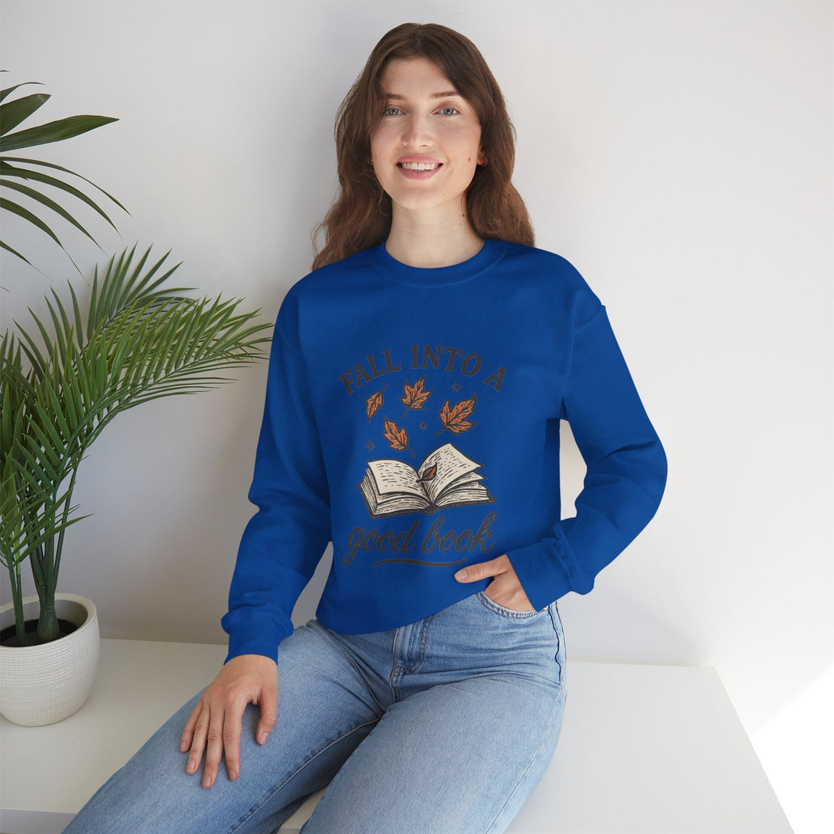 ORVIAN — Fall Into a Good Book Ghost Crewneck, Cozy Autumn Book Lover Unisex Heavy Blend