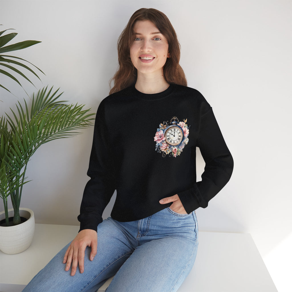 ORVIAN — Blue Watercolor Floral Book Crewneck, Open Book Wildflower Literary Unisex Heavy Blend
