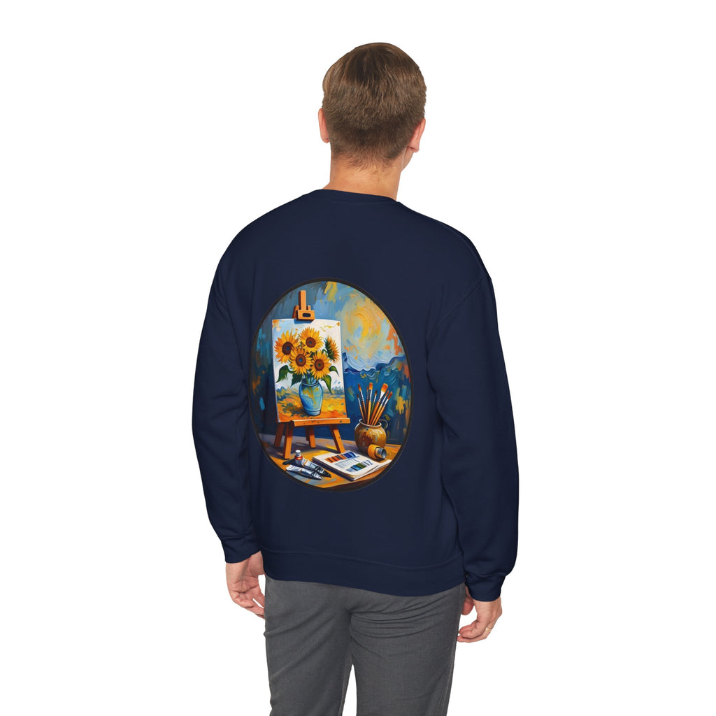 ORVIAN — Van Gogh Starry Night Sunflower & Artist Easel Crewneck, Art-Inspired Sweatshirt