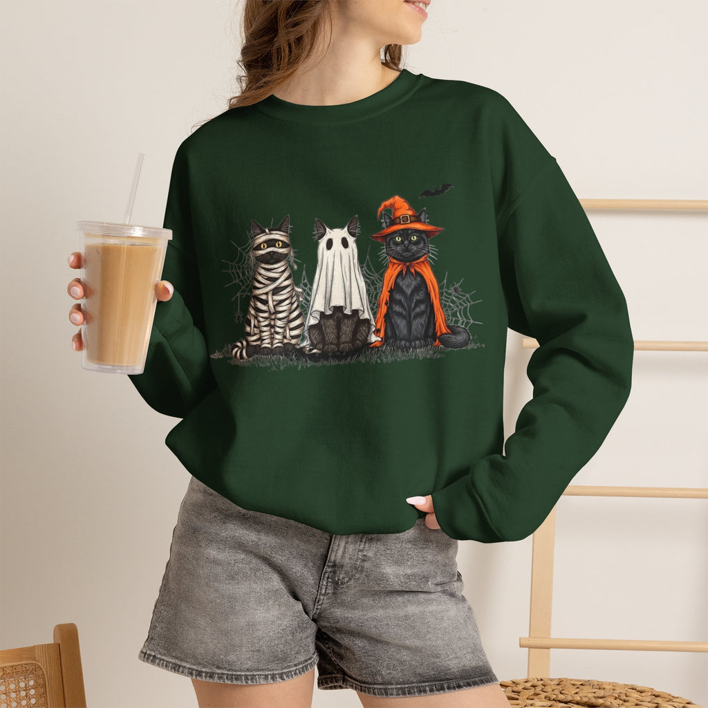 ORVIAN — Halloween Cats & Ghosts Crewneck, Spooky Cute Black Cat Unisex Sweatshirt