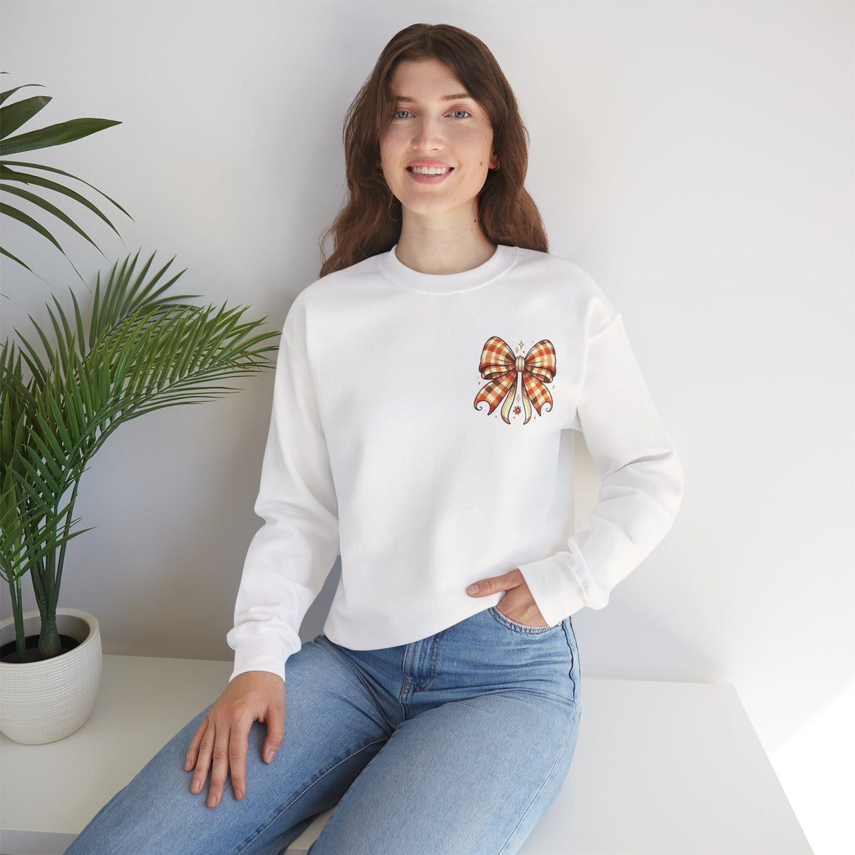 ORVIAN — Ghostly Coffee Break Coquette Bow Crewneck, Cozy Pumpkin Spice Halloween Unisex