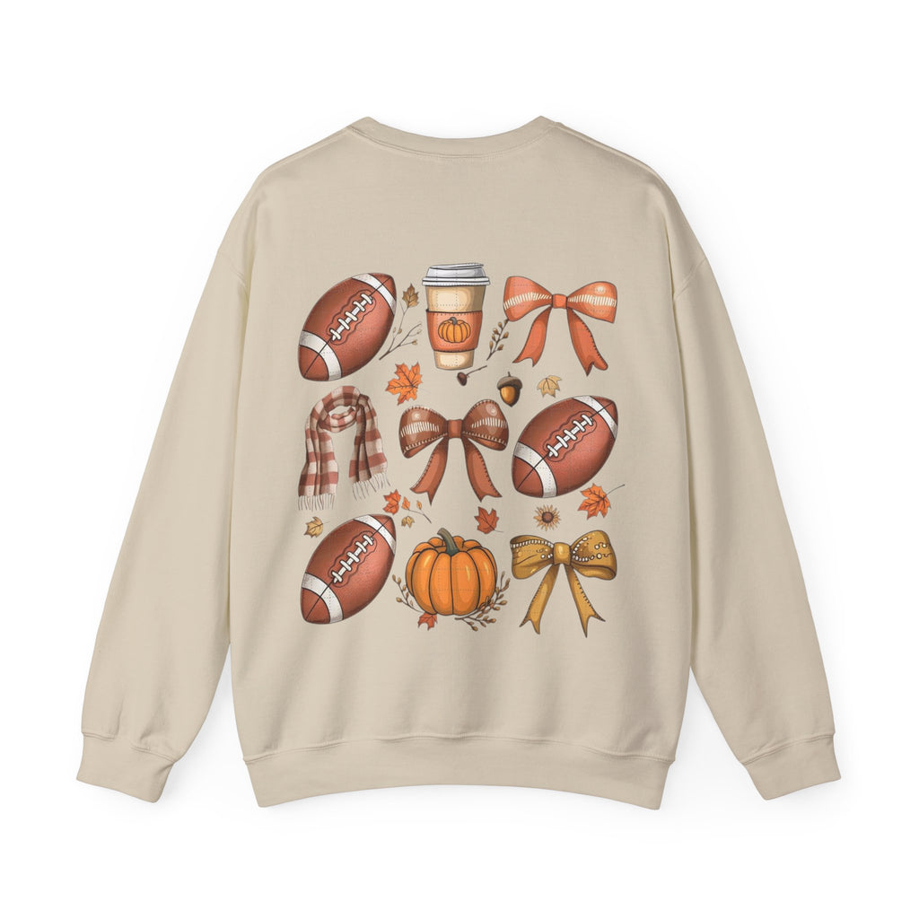 ORVIAN — Coquette Fall Bow & Football Crewneck, Pumpkin Spice Game Day Unisex Heavy Blend