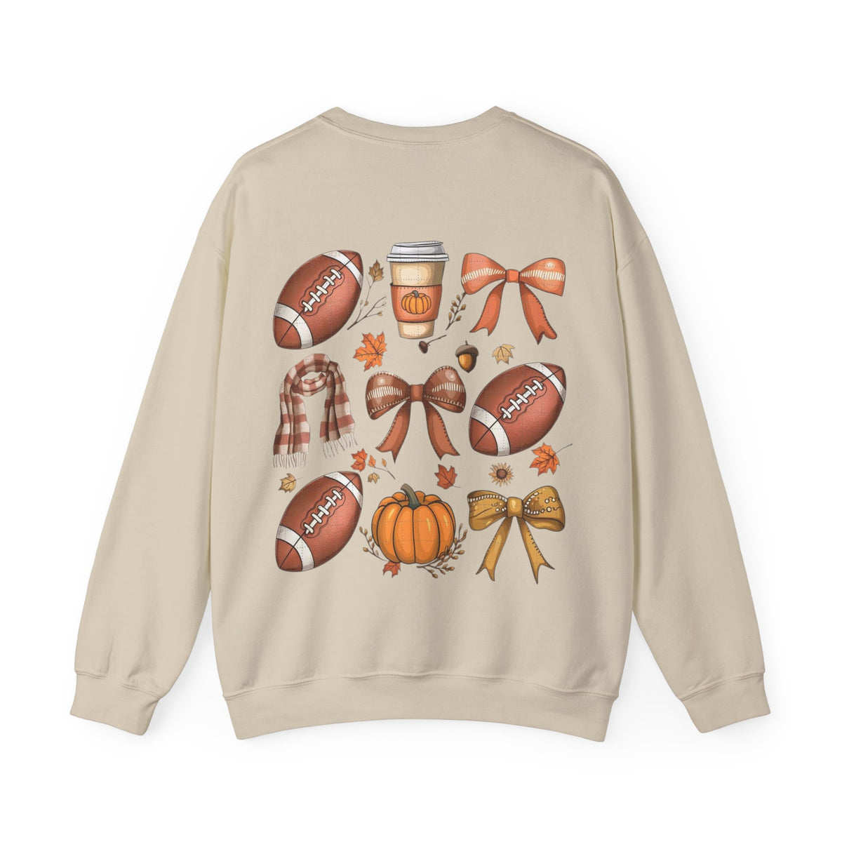 ORVIAN — Coquette Fall Bow & Football Crewneck, Pumpkin Spice Game Day Unisex Heavy Blend