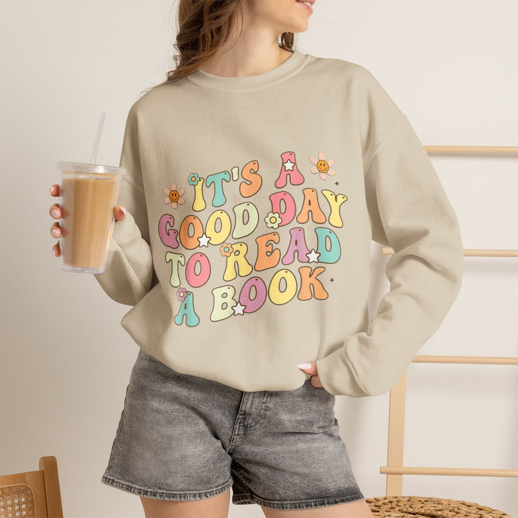 ORVIAN — Good Day to Read a Book Crewneck, Retro Floral Book Lover Sweatshirt Unisex Heavy Blend