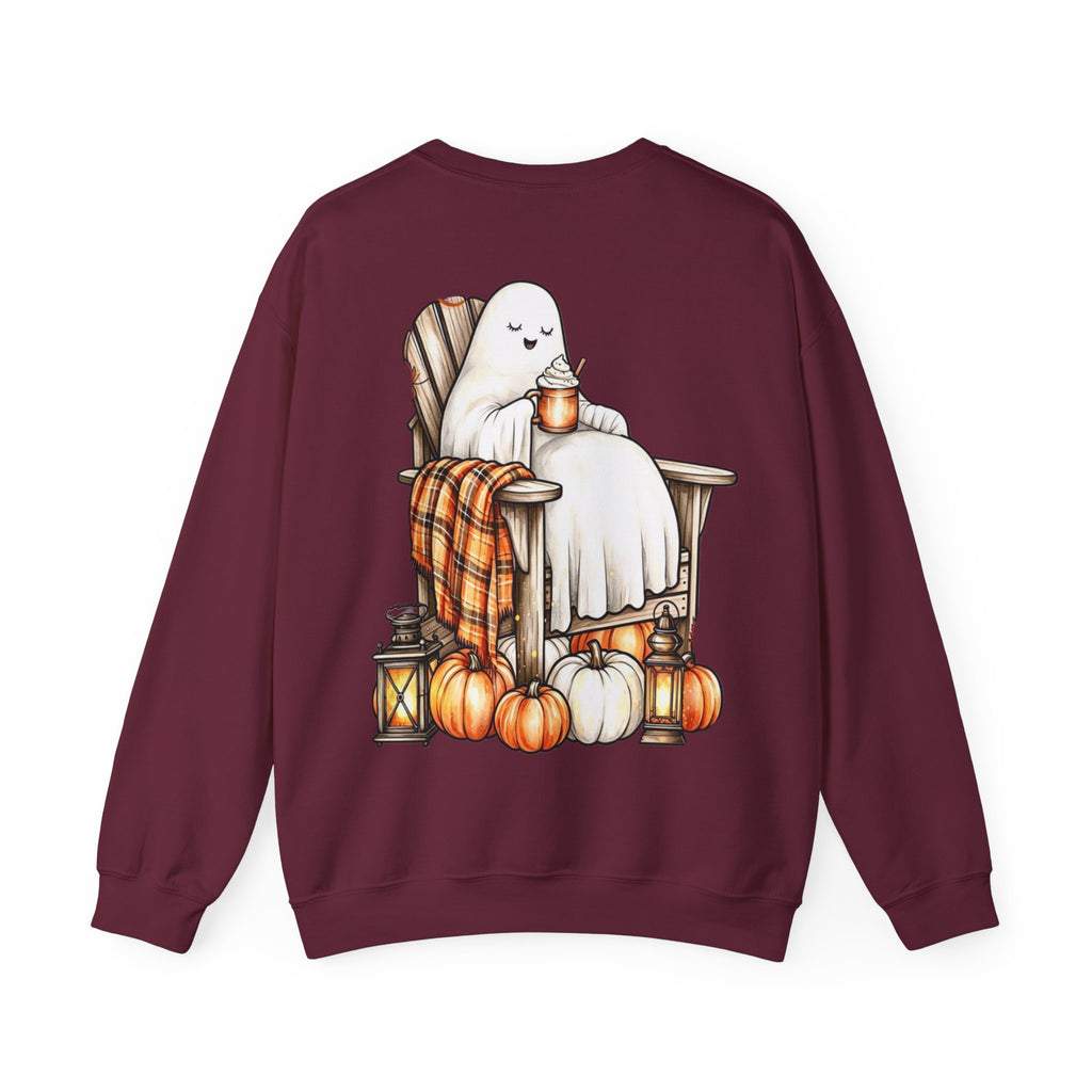 ORVIAN — Ghostly Coffee Break Coquette Bow Crewneck, Cozy Pumpkin Spice Halloween Unisex