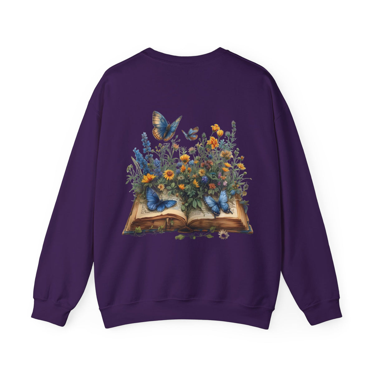 ORVIAN — Watercolor Floral Book & Butterfly Crewneck, Literary Nature Unisex Heavy Blend