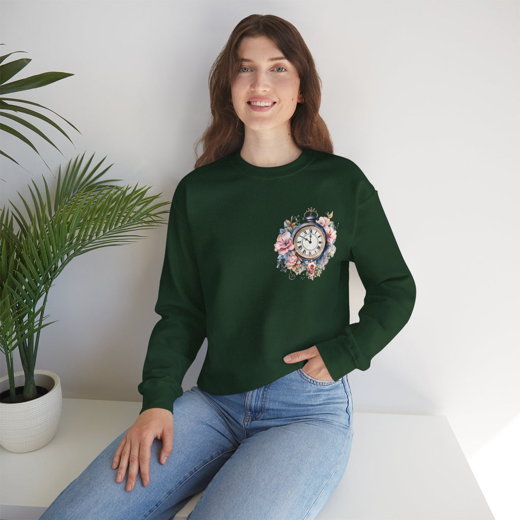 ORVIAN — Blue Watercolor Floral Book Crewneck, Open Book Wildflower Literary Unisex Heavy Blend