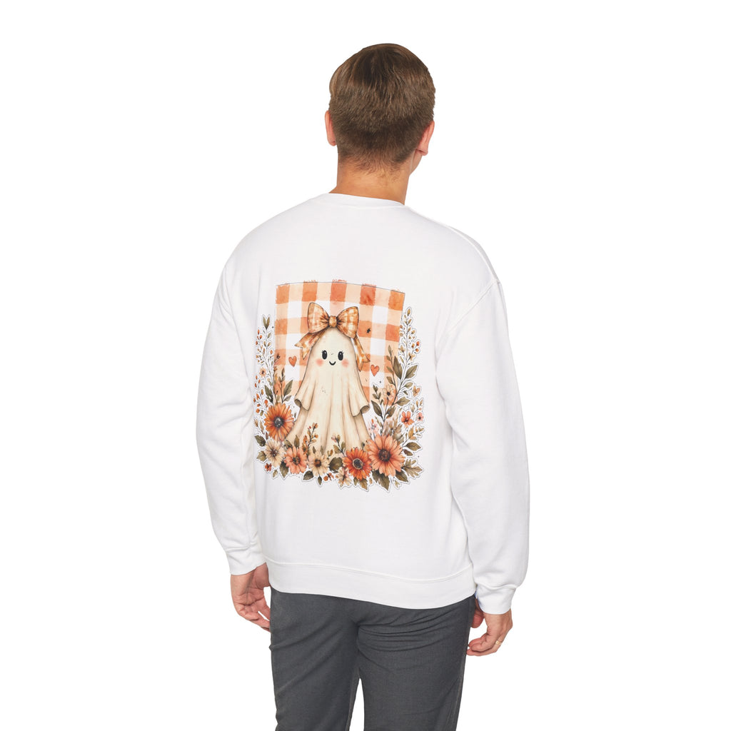 ORVIAN — Fall Kitten & Coquette Ghost Crewneck, Gingham Pumpkin Autumn Unisex Heavy Blend