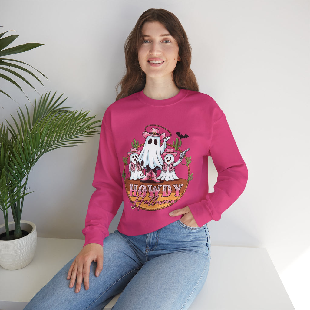 ORVIAN — Howdy Halloween Ghost Cowboy Crewneck, Pink Cowboo Western Unisex Heavy Blend