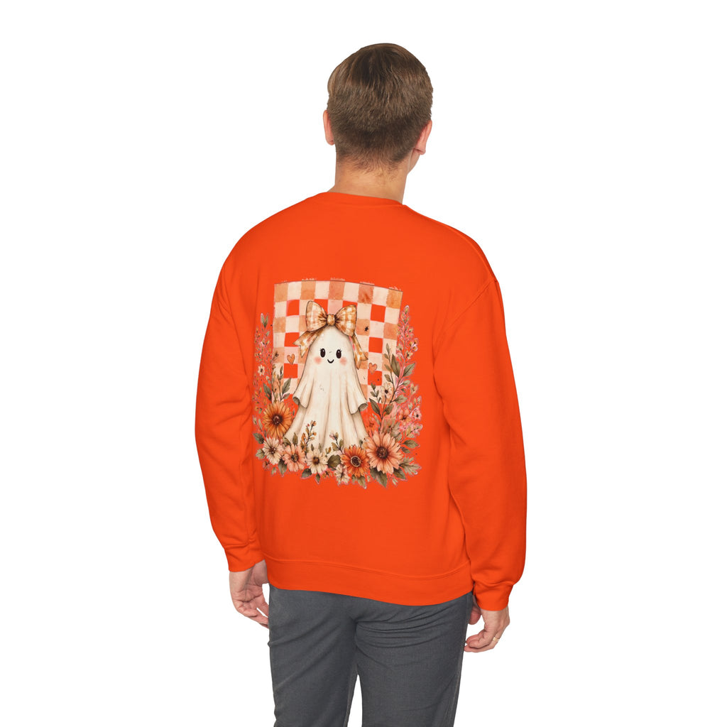ORVIAN — Fall Kitten & Coquette Ghost Crewneck, Gingham Pumpkin Autumn Unisex Heavy Blend