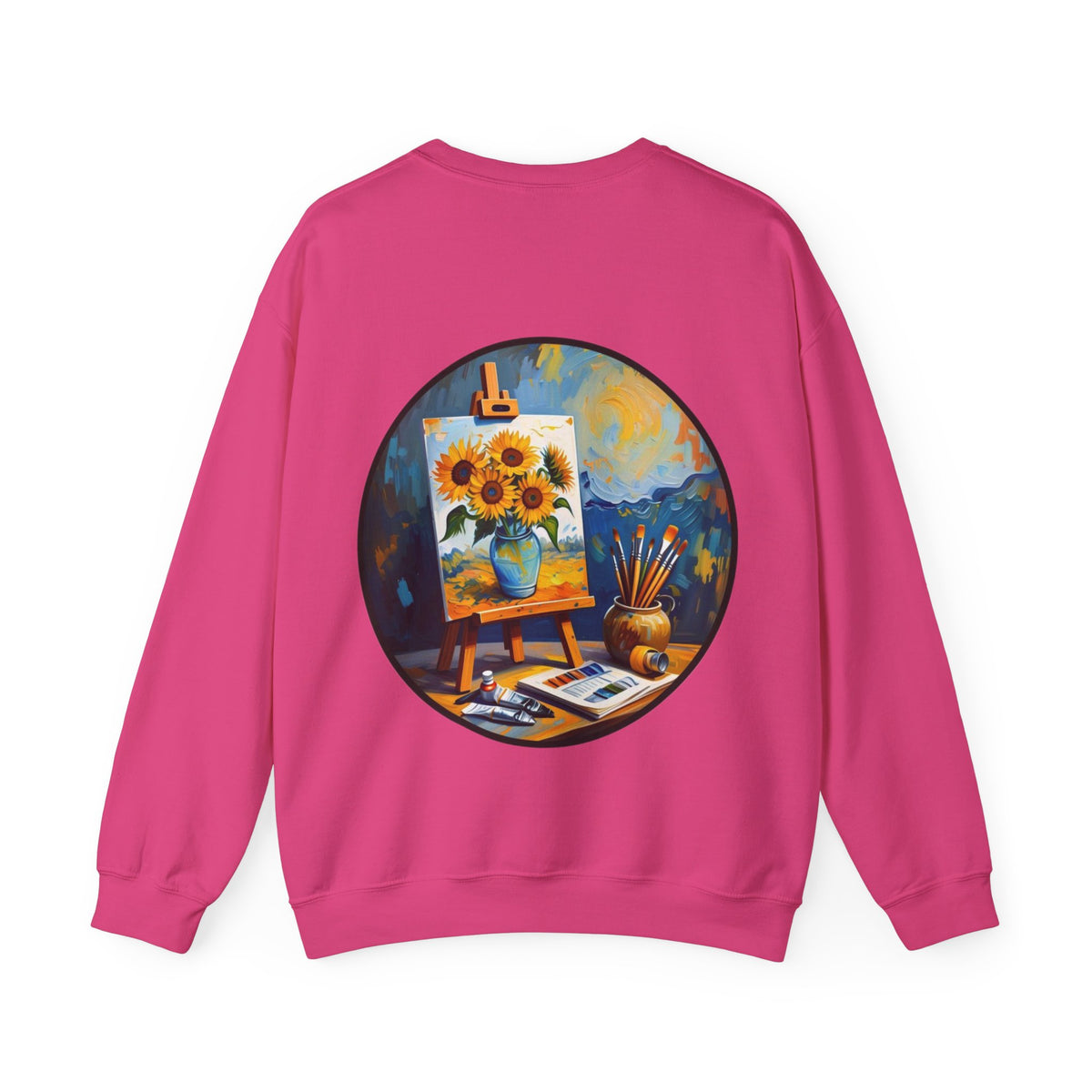 ORVIAN — Van Gogh Starry Night Sunflower & Artist Easel Crewneck, Art-Inspired Sweatshirt