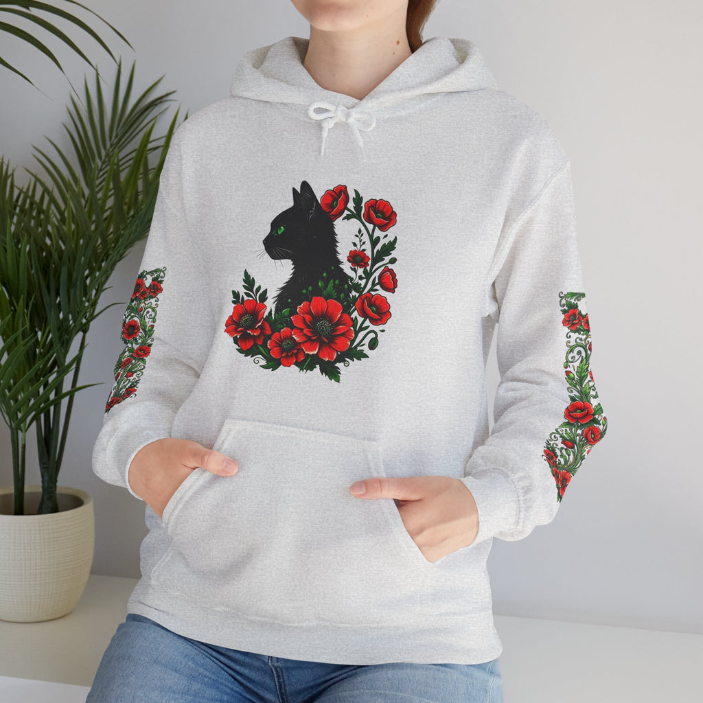 ORVIAN — Black Cat & Red Poppies Unisex Heavy Blend Hoodie