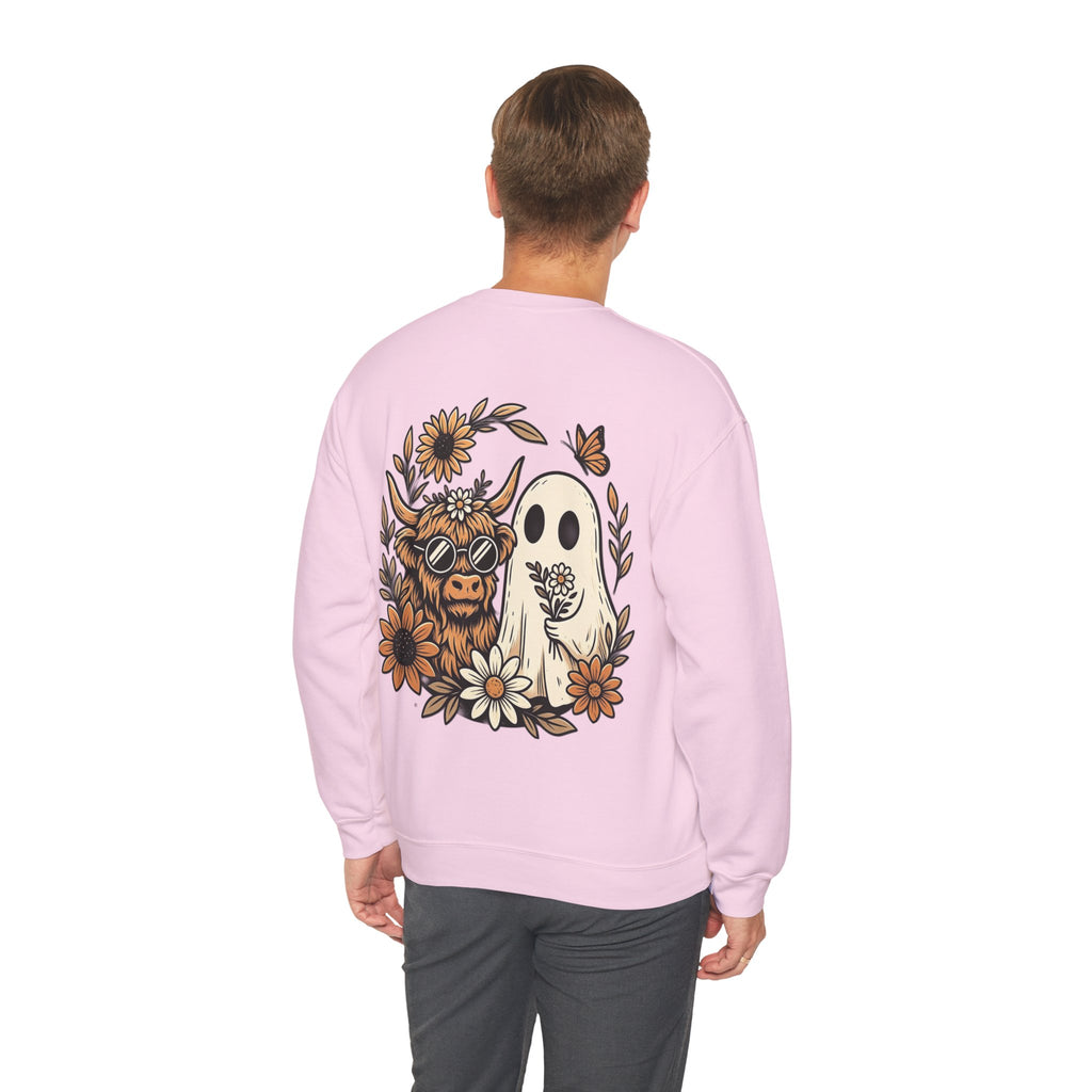 ORVIAN — Highland Cow & Cute Ghost Western Floral Crewneck, Spooky Unisex Sweatshirt
