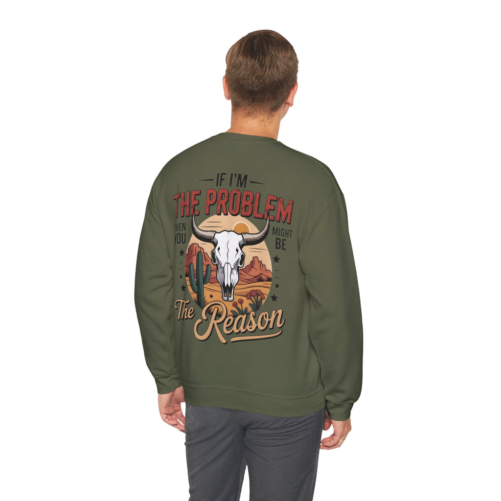 ORVIAN — Cowgirl “If I'm the Problem” Western Crewneck, Longhorn Skull Unisex Heavy Blend