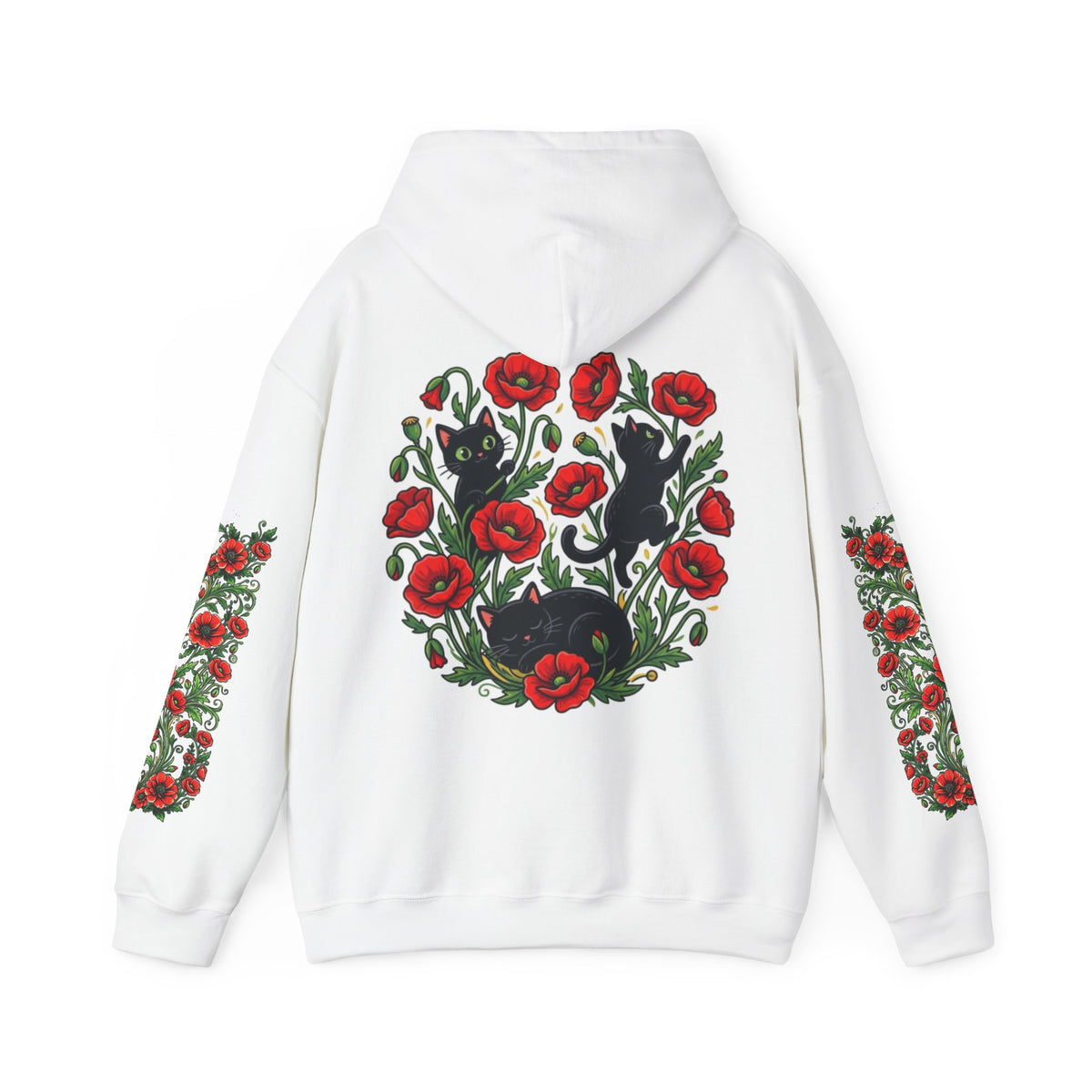 ORVIAN — Black Cat & Red Poppies Unisex Heavy Blend Hoodie