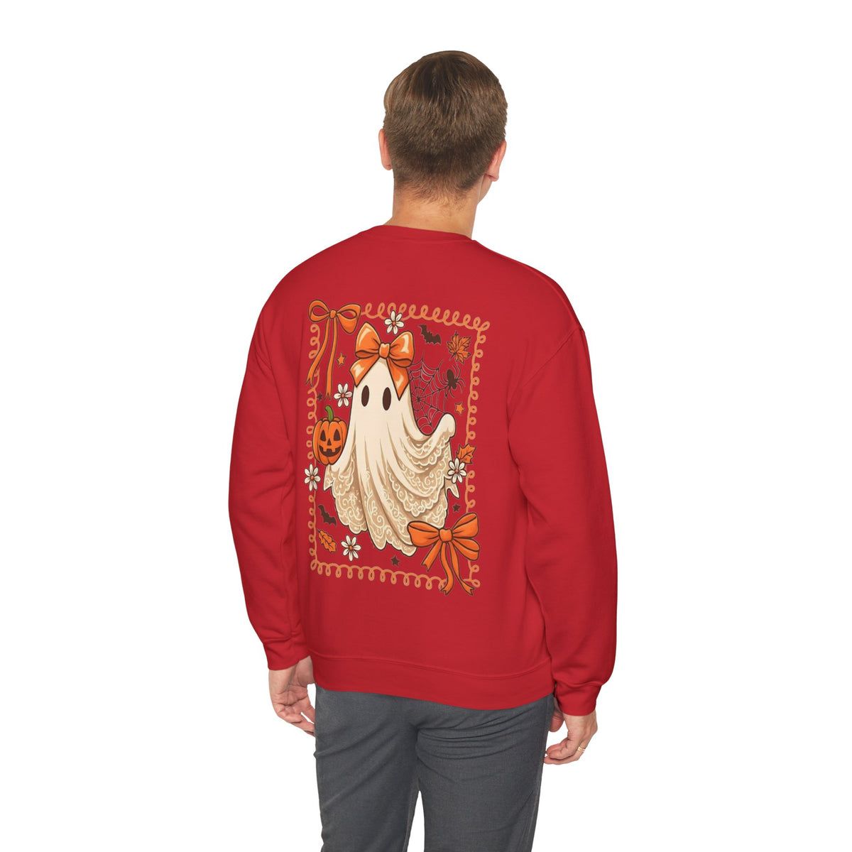 ORVIAN — Coquette Ghost & Bow Halloween Crewneck, Lace Ghost Pumpkin Unisex Sweatshirt