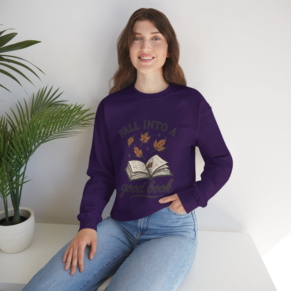 ORVIAN — Fall Into a Good Book Ghost Crewneck, Cozy Autumn Book Lover Unisex Heavy Blend