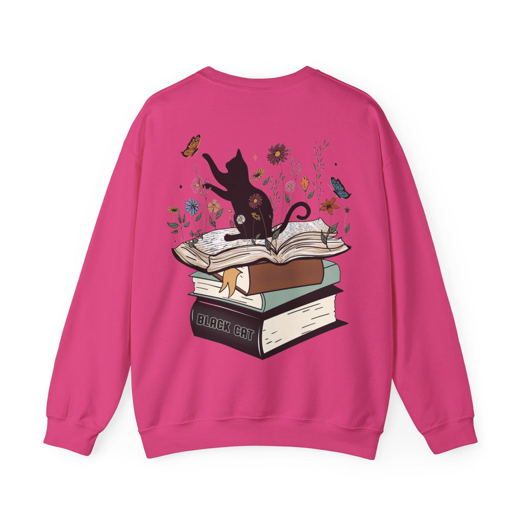 ORVIAN — Life Is Better With Flowers, Cats & Books Crewneck, Black Cat Book Stack Unisex