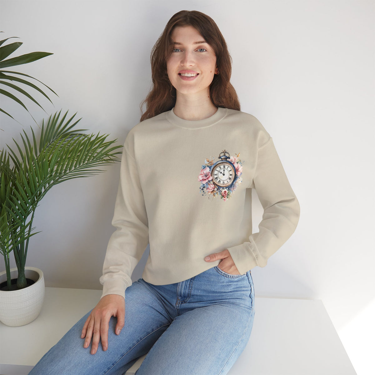 ORVIAN — Blue Watercolor Floral Book Crewneck, Open Book Wildflower Literary Unisex Heavy Blend