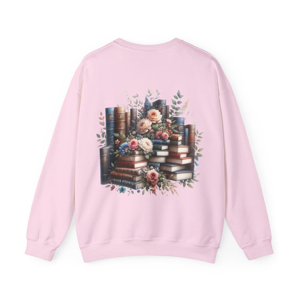 ORVIAN — Blue Watercolor Floral Book Crewneck, Open Book Wildflower Literary Unisex Heavy Blend
