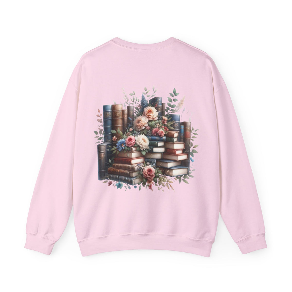 ORVIAN — Blue Watercolor Floral Book Crewneck, Open Book Wildflower Literary Unisex Heavy Blend
