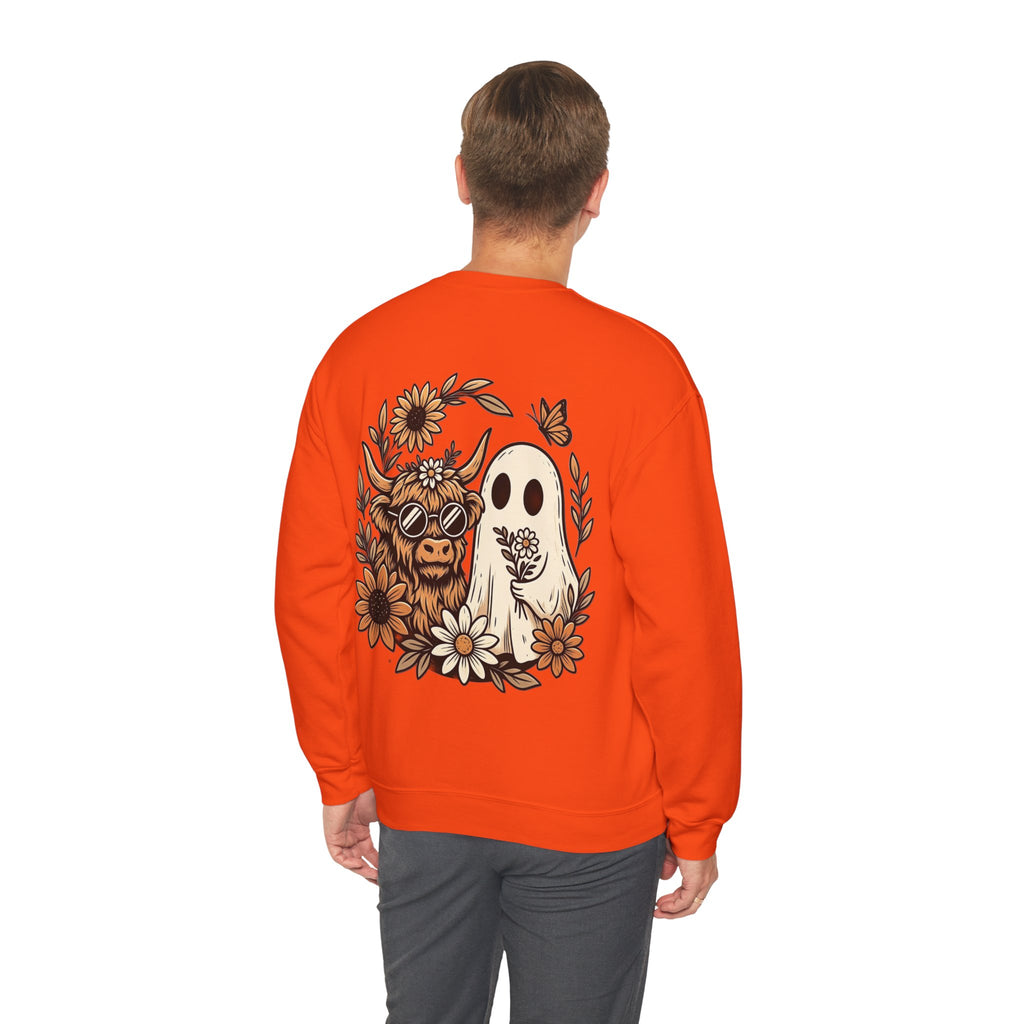 ORVIAN — Highland Cow & Cute Ghost Western Floral Crewneck, Spooky Unisex Sweatshirt
