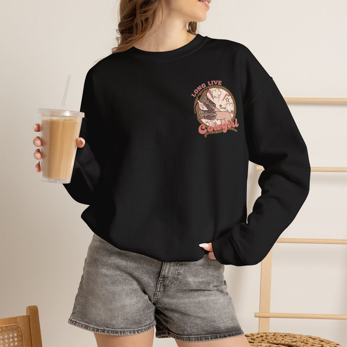 ORVIAN — Howdy Cowgirls Western Crewneck, Leopard Lightning Bolt & Cowgirl Boots Unisex Heavy Blend