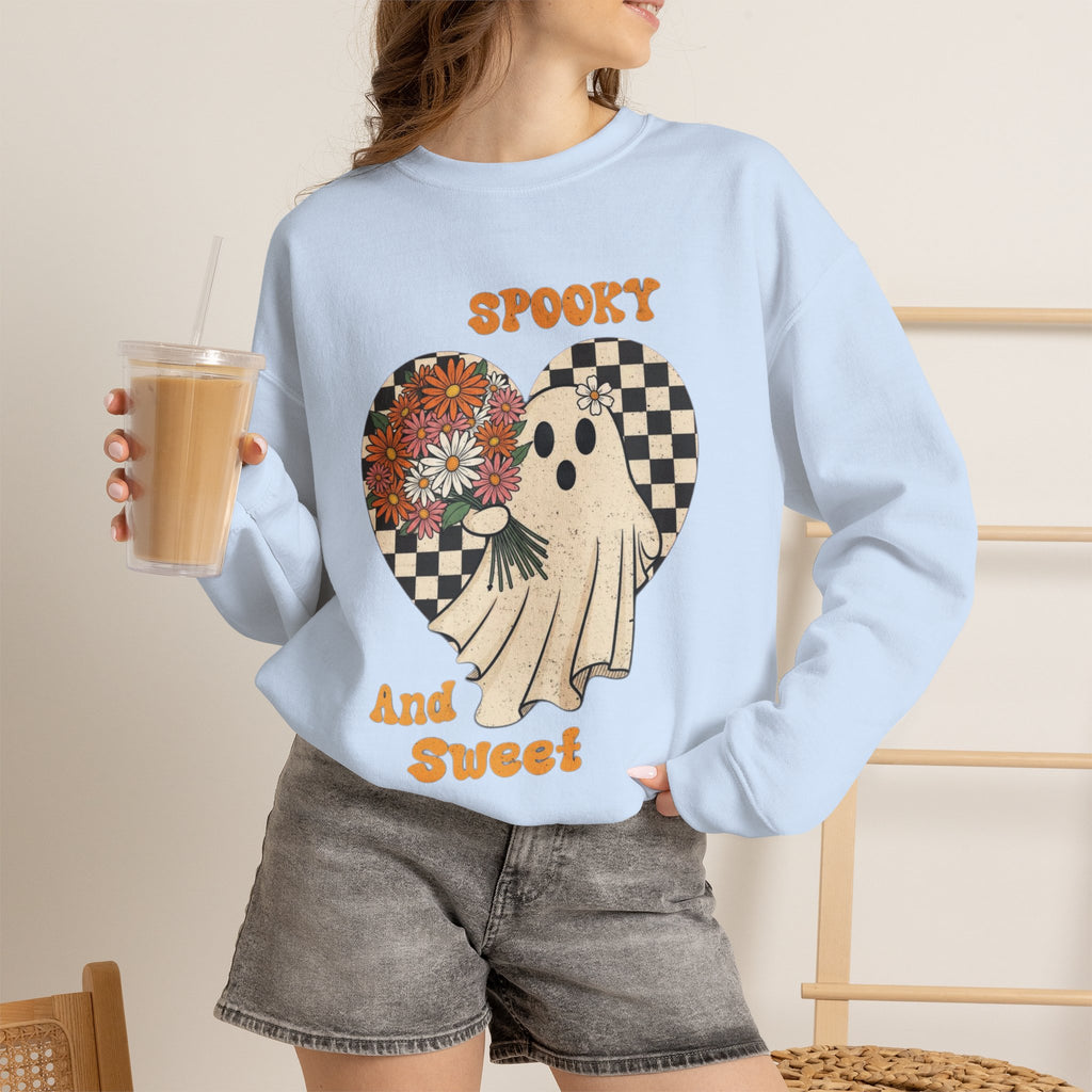 ORVIAN — Spooky & Sweet Ghost Crewneck, Coquette Bow Heart Halloween Unisex Sweatshirt