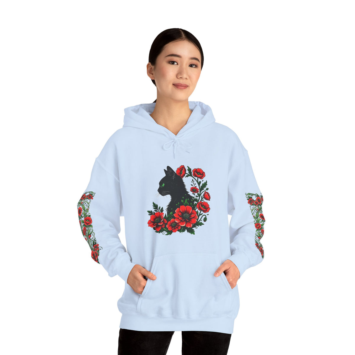 ORVIAN — Black Cat & Red Poppies Unisex Heavy Blend Hoodie