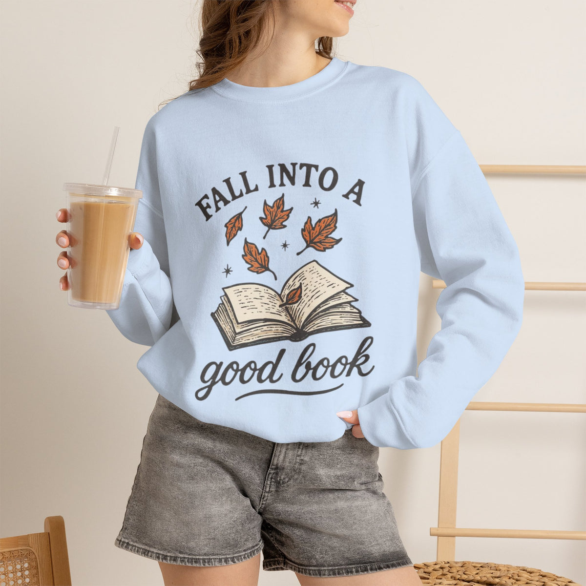 ORVIAN — Fall Into a Good Book Ghost Crewneck, Cozy Autumn Book Lover Unisex Heavy Blend